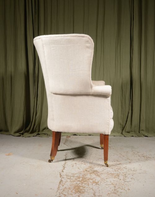 A GEORGE III MAHOGANY BARREL BACK ARMCHAIR FRESHLY UPHOLSTERED IN GREY LINEN C1750 - ADDITIONAL PHOTO 3