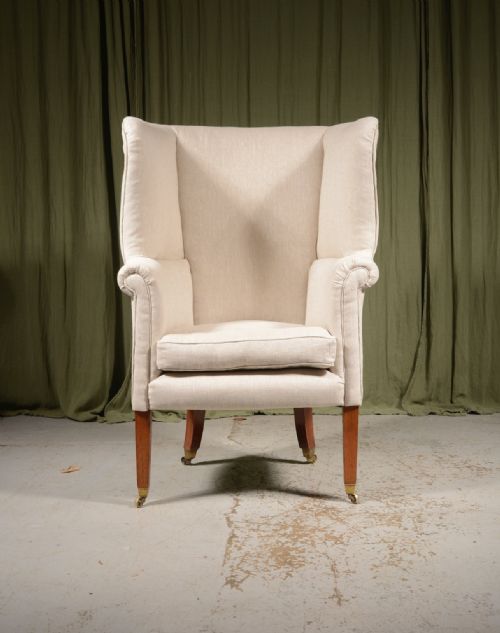 A GEORGE III MAHOGANY BARREL BACK ARMCHAIR FRESHLY UPHOLSTERED IN GREY LINEN C1750 - ADDITIONAL PHOTO 4