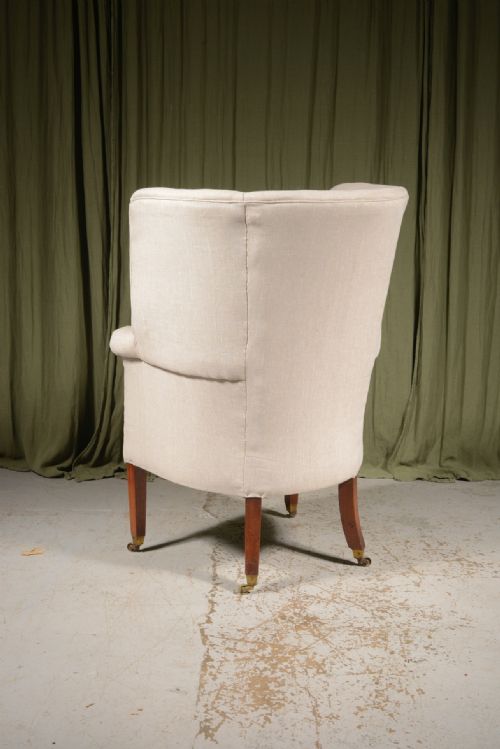 A GEORGE III MAHOGANY BARREL BACK ARMCHAIR FRESHLY UPHOLSTERED IN GREY LINEN C1750 - ADDITIONAL PHOTO 6