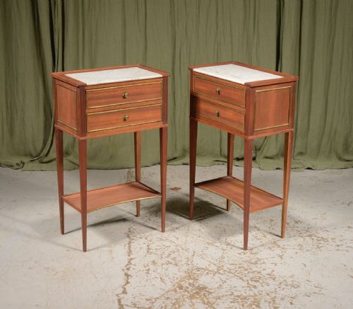 A PAIR OF FRENCH MARBLE TOPPED BEDSIDE TABLES C1930 - ADDITIONAL PHOTO 1