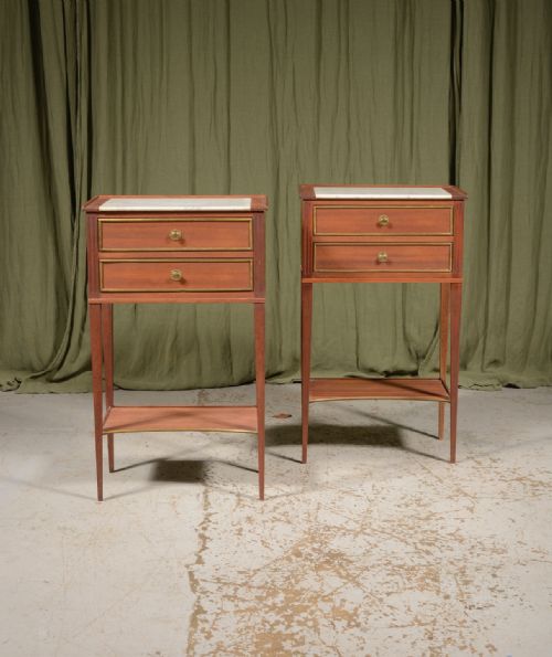A PAIR OF FRENCH MARBLE TOPPED BEDSIDE TABLES C1930 - ADDITIONAL PHOTO 2