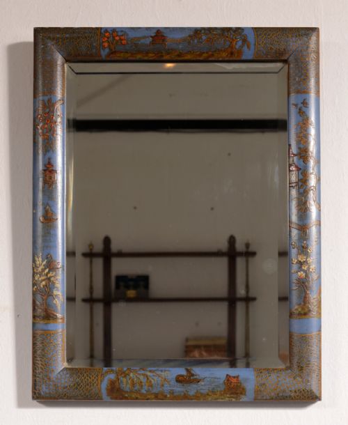 a light blue lacquer chinoiserie wall mirror c1920 - CATEGORY: ANTIQUE MIRRORS - DATED 1920
