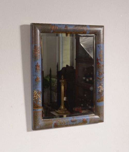 A LIGHT BLUE LACQUER CHINOISERIE WALL MIRROR C1920 - ADDITIONAL PHOTO 1
