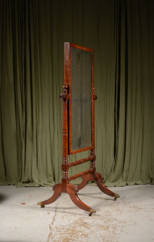 A REGENCY MAHOGANY CHEVAL MIRROR WITH MERCURY PLATE C1820 - ADDITIONAL PHOTO 5