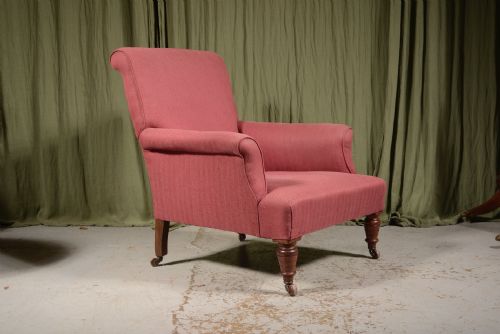 a victorian easy armchair in light red upholstery c1890 - CATEGORY: ANTIQUE CHAIRS - DATED VICTORIAN