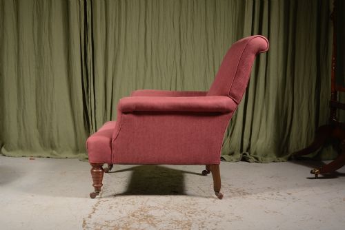 A VICTORIAN EASY ARMCHAIR IN LIGHT RED UPHOLSTERY C1890 - ADDITIONAL PHOTO 3
