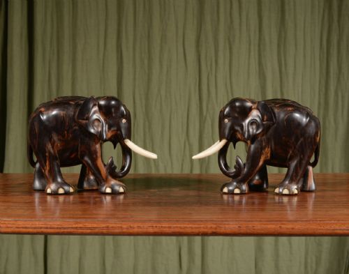 a pair of ceylonese macassar ebony and bone elephants c1930 - CATEGORY: ANTIQUE MISCELLANEOUS - DATED 1930