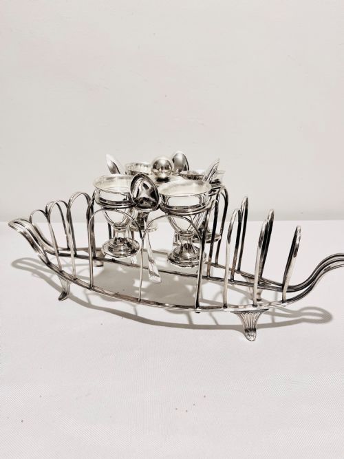 antique old sheffield plate toast rack and egg cruet - CATEGORY: ANTIQUE METAL - DATED 1850
