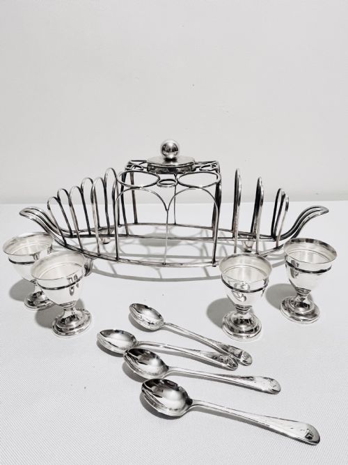 ANTIQUE OLD SHEFFIELD PLATE TOAST RACK AND EGG CRUET - ADDITIONAL PHOTO 5
