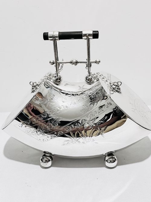 UNUSUAL VICTORIAN SILVER PLATED MECHANICAL BISCUIT BOX - ADDITIONAL PHOTO 1