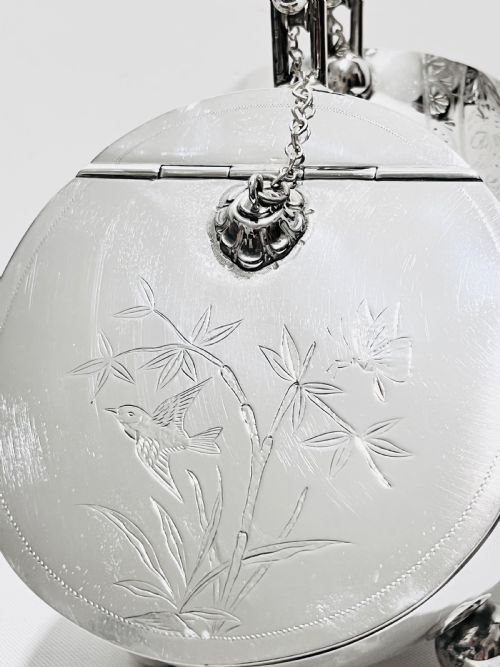 UNUSUAL VICTORIAN SILVER PLATED MECHANICAL BISCUIT BOX - ADDITIONAL PHOTO 3