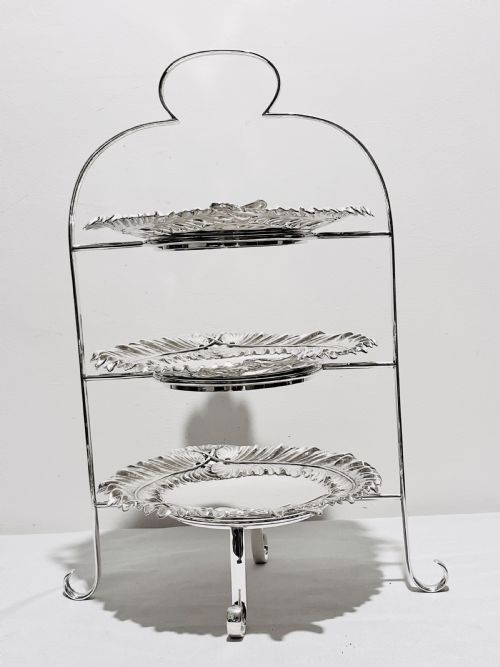 UNUSUAL EDWARDIAN SILVER PLATED 3 TIER CAKE STAND - ADDITIONAL PHOTO 4