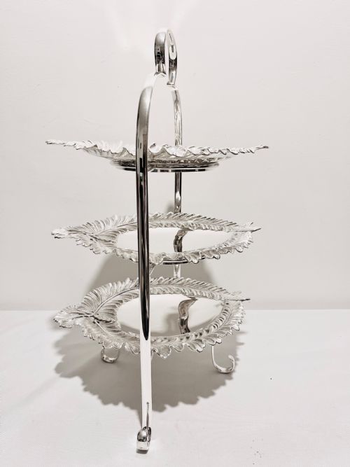 UNUSUAL EDWARDIAN SILVER PLATED 3 TIER CAKE STAND - ADDITIONAL PHOTO 10