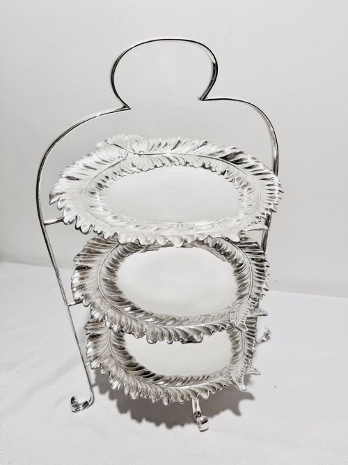 UNUSUAL EDWARDIAN SILVER PLATED 3 TIER CAKE STAND - ADDITIONAL PHOTO 11