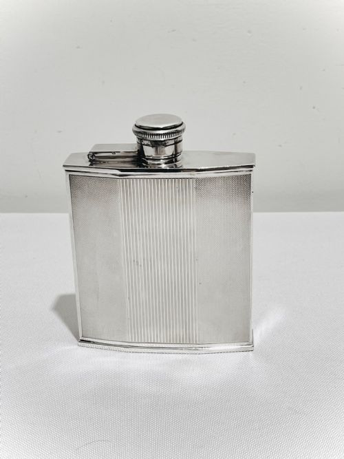 art deco solid sterling silver hip flask hallmarked birmingham 1935 - CATEGORY: ANTIQUE SILVER - DATED 1930