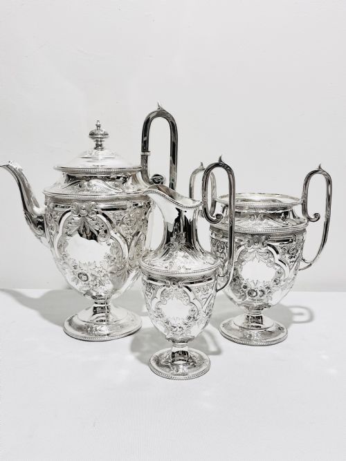 victorian silver plated 3 piece tea set - CATEGORY: ANTIQUE SILVER - DATED 1880