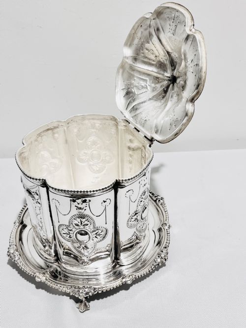 victorian silver plated biscuit box c1880 - CATEGORY: ANTIQUE SILVER - DATED 1880
