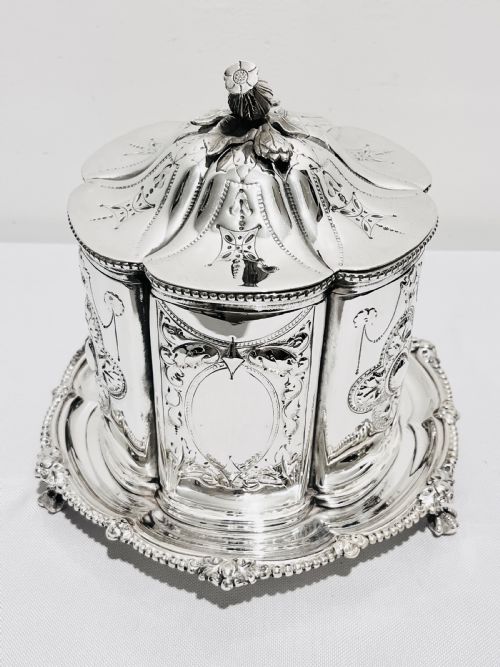 VICTORIAN SILVER PLATED BISCUIT BOX C1880 - ADDITIONAL PHOTO 1