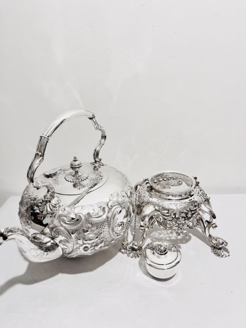 victorian tea kettle on stand c1880 - CATEGORY: ANTIQUE SILVER - DATED 1880