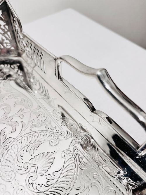 LARGE HANDSOME VICTORIAN SILVER PLATED GALLERY TRAY BY ATKIN BROTHERS C1880 - ADDITIONAL PHOTO 1