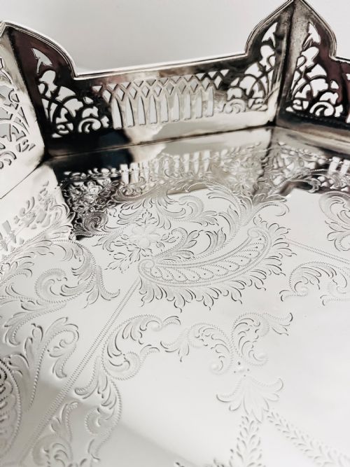 LARGE HANDSOME VICTORIAN SILVER PLATED GALLERY TRAY BY ATKIN BROTHERS C1880 - ADDITIONAL PHOTO 2