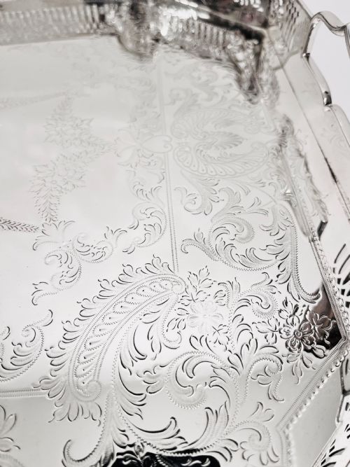 LARGE HANDSOME VICTORIAN SILVER PLATED GALLERY TRAY BY ATKIN BROTHERS C1880 - ADDITIONAL PHOTO 3