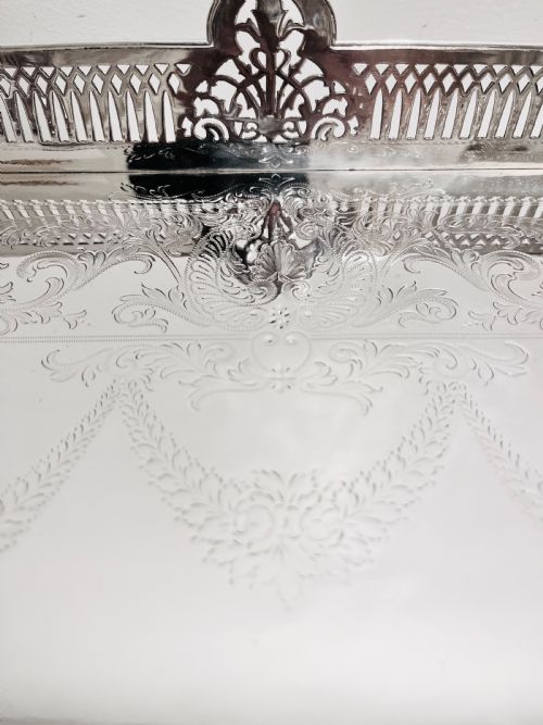 LARGE HANDSOME VICTORIAN SILVER PLATED GALLERY TRAY BY ATKIN BROTHERS C1880 - ADDITIONAL PHOTO 4