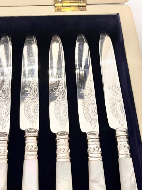 ANTIQUE SILVER PLATED AND MOTHER OF PEARL HANDLED FRUIT KNIVES FORKS C1880 - ADDITIONAL PHOTO 5