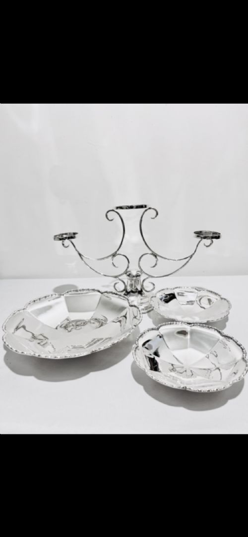 silver plated epergne with removeable plates c1890 - CATEGORY: ANTIQUE SILVER - DATED 1890