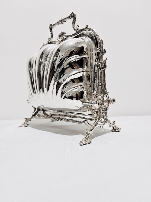 ANTIQUE SILVER PLATED FOLDING BISCUIT BOX WARMER BY FENTON BROTHERS C1880 - ADDITIONAL PHOTO 1