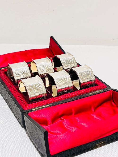 VICTORIAN SILVER PLATED SET OF 6 BOXED NAPKIN RINGS C1880 - ADDITIONAL PHOTO 1