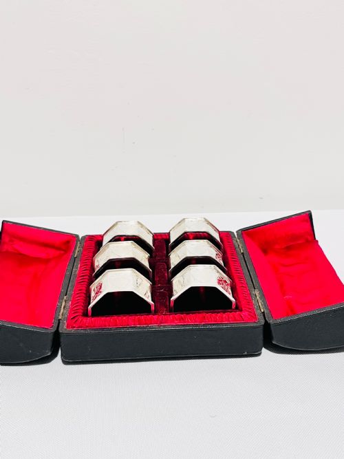 VICTORIAN SILVER PLATED SET OF 6 BOXED NAPKIN RINGS C1880 - ADDITIONAL PHOTO 2
