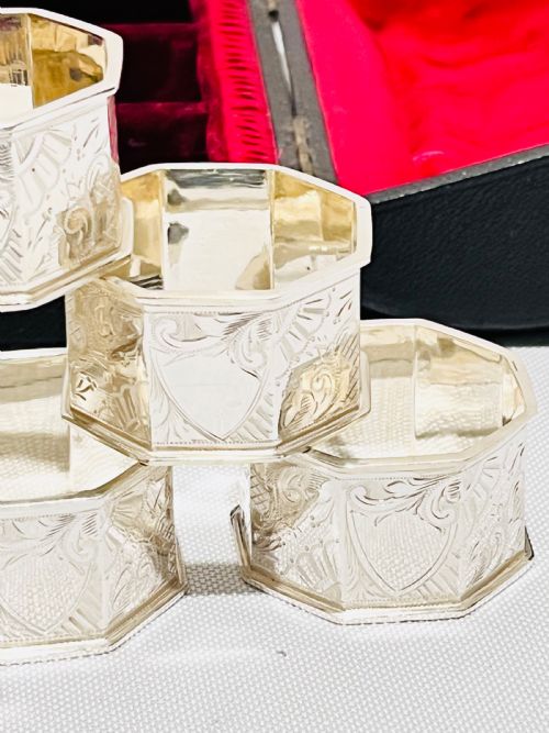 VICTORIAN SILVER PLATED SET OF 6 BOXED NAPKIN RINGS C1880 - ADDITIONAL PHOTO 4