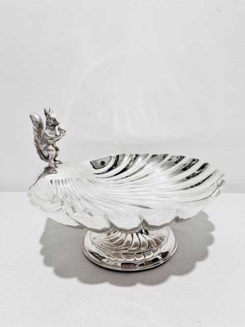novelty silver plated nut dish with squirrel mount c1880 - CATEGORY: ANTIQUE SILVER - DATED 1880