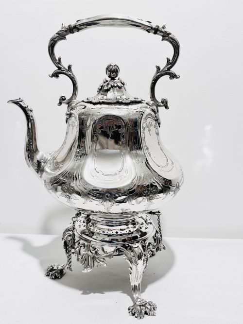 antique silver plated kettle on stand c1880 by william padley - CATEGORY: ANTIQUE SILVER - DATED 1880