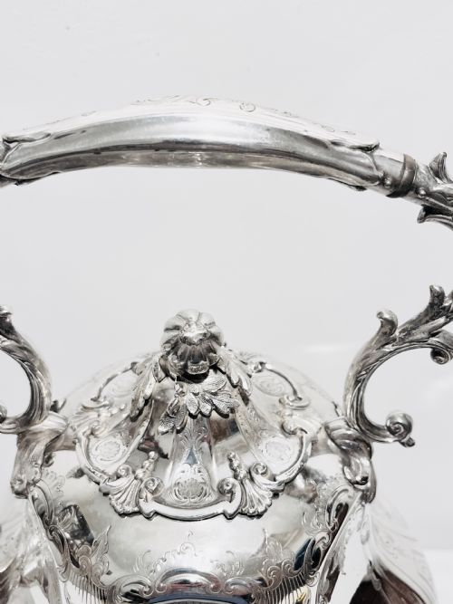 ANTIQUE SILVER PLATED KETTLE ON STAND C1880 BY WILLIAM PADLEY - ADDITIONAL PHOTO 2
