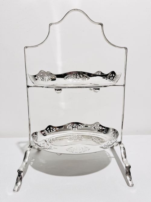 silver plated 2 tier cake stand with original plates c1940 - CATEGORY: ANTIQUE SILVER - DATED 1940