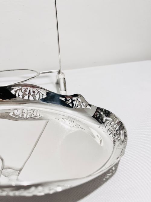 SILVER PLATED 2 TIER CAKE STAND WITH ORIGINAL PLATES C1940 - ADDITIONAL PHOTO 3