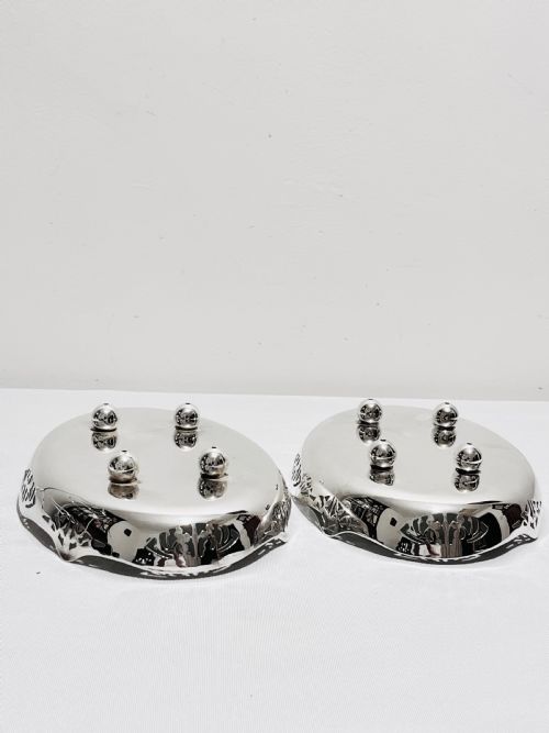 SILVER PLATED 2 TIER CAKE STAND WITH ORIGINAL PLATES C1940 - ADDITIONAL PHOTO 4