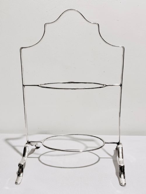 SILVER PLATED 2 TIER CAKE STAND WITH ORIGINAL PLATES C1940 - ADDITIONAL PHOTO 5