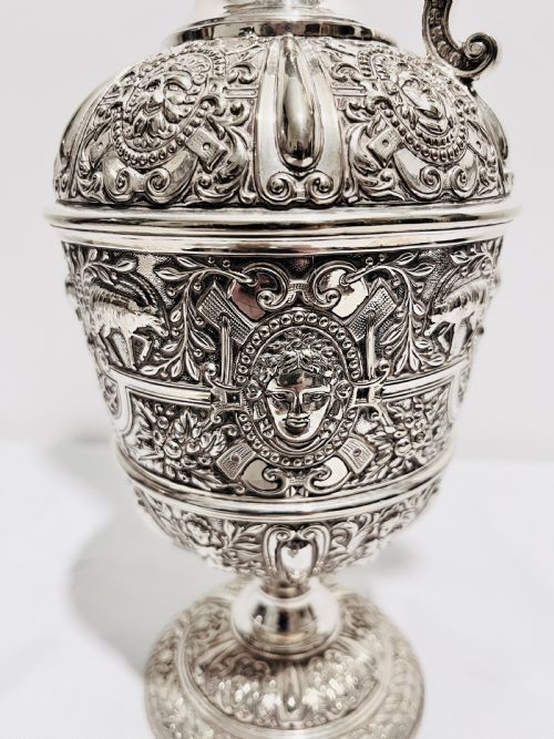 ANTIQUE SILVER PLATED RELIEF CLARET JUG BY JAMES DIXON SONS C1880 - ADDITIONAL PHOTO 4