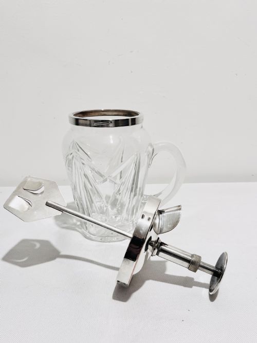 RARE VINTAGE SILVER PLATED AND GLASS PUMP ACTION COCKTAIL STIRRER C1930 - ADDITIONAL PHOTO 4
