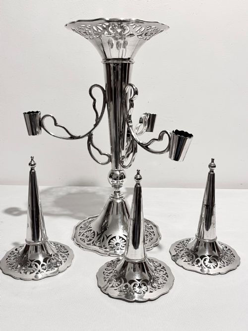 ANTIQUE SILVER PLATED EPERGNE C1910 BY GEORGE WISH OF SHEFFIELD - ADDITIONAL PHOTO 4