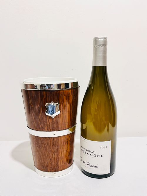 WINE BOTTLE HOLDER OAK AND SILVER PLATED C1920 - ADDITIONAL PHOTO 2