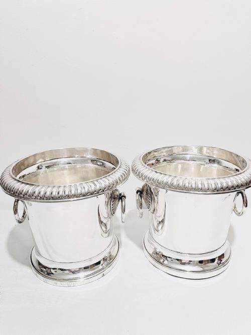 pair antique silver plated wine coolers c1880 - CATEGORY: ANTIQUE SILVER - DATED 1880