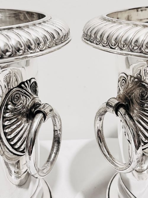 PAIR ANTIQUE SILVER PLATED WINE COOLERS C1880 - ADDITIONAL PHOTO 1