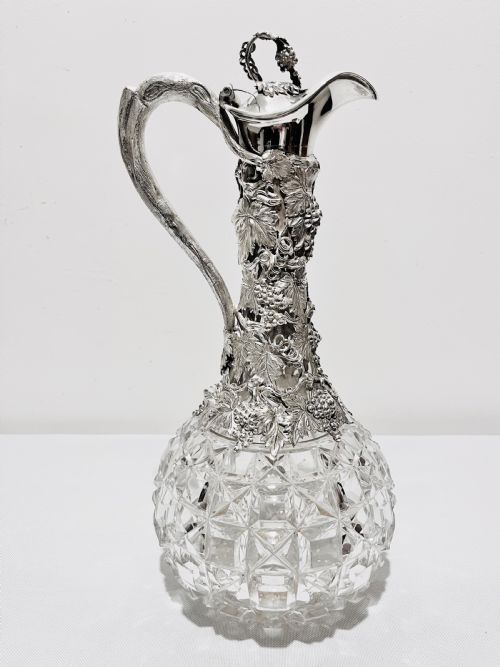 antique c1880 silver plated and cut glass claret jug - CATEGORY: ANTIQUE SILVER - DATED 1880