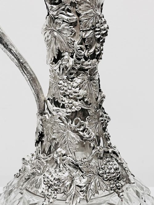 ANTIQUE C1880 SILVER PLATED AND CUT GLASS CLARET JUG - ADDITIONAL PHOTO 1