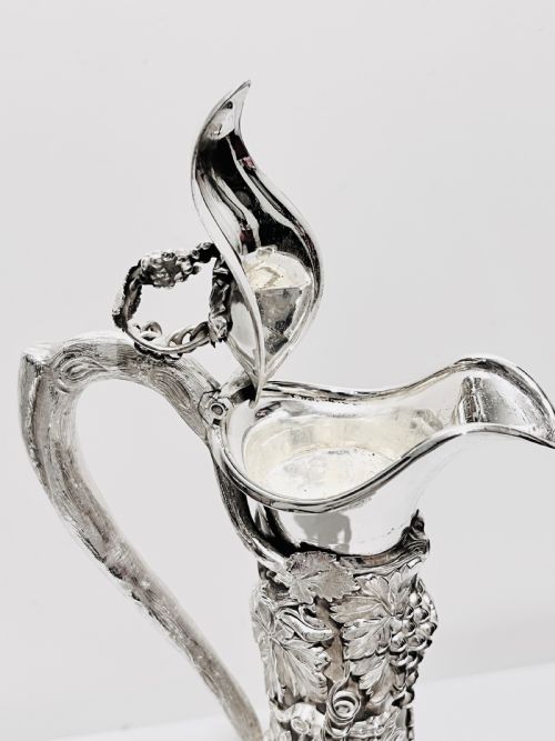 ANTIQUE C1880 SILVER PLATED AND CUT GLASS CLARET JUG - ADDITIONAL PHOTO 4
