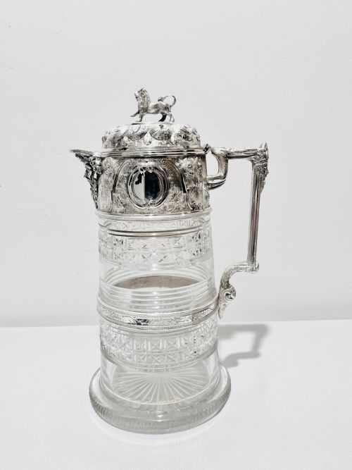 antique silver plated and cut glass beer or lemonade jug c1880 - CATEGORY: ANTIQUE SILVER - DATED 1880